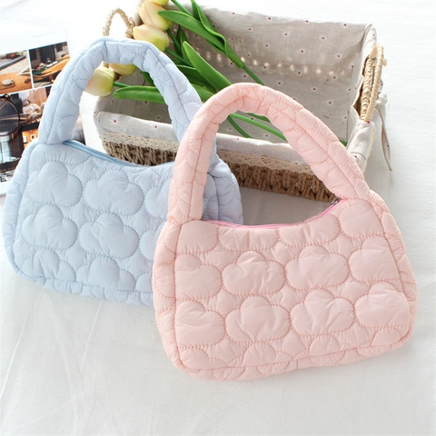 Women Mini Quilted Handbag Padded Cloud Bubble Texture Polyester Zip Closure Sweet Korean Style