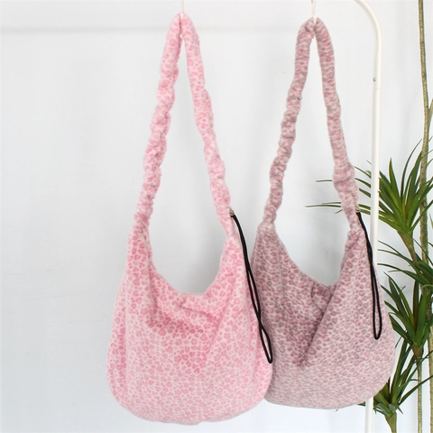 Bolso De Hombro Hobo De Peluche Con Estampado De Leopardo Piel Sintética Gran Capacidad Estilo Retro Coreano Para Mujer