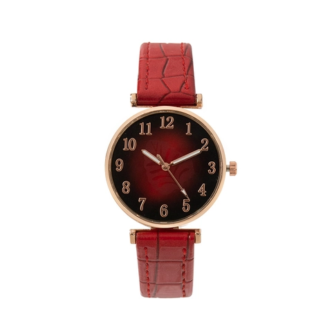 Women Quartz Watch Rose Gold Alloy Case Crocodile Pattern Faux Leather Strap Leaf Dial Fashion Analog Wristwatch