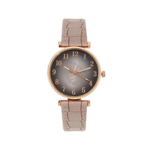 Women Quartz Watch Rose Gold Alloy Case Crocodile Pattern Faux Leather Strap Leaf Dial Fashion Analog Wristwatch