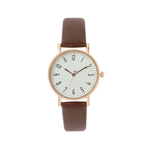 Reloj De Cuarzo Para Mujer Caja De Aleación Oro Rosa Correa De Cuero Sintético Patrón Litchi Números Arábigos Informal Simple Moda