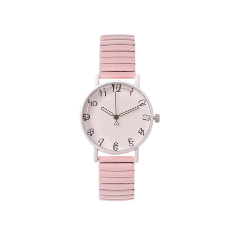 Dames Quartz Horloge Met Elastische Gelegeerde Band Kleurrijke Artistieke Cijfers Ronde Kast Casual Mode Polshorloge