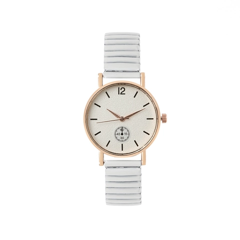 Dames Quartz Horloge Met Gelegeerd Kast Ronde Minimalistische Wijzerplaat En Elastische Expansieband Casual Mode