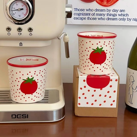 Vintage Pastoraler Keramikbecher Mit Polka Dot Tomaten Und Tiermotiven Für Büro Zuhause Morgenkaffee Milch