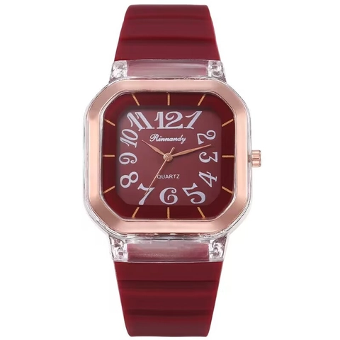 Reloj De Cuarzo Cuadrado De Moda Para Mujeres Estudiantes Grandes Números Arábigos Correa De Silicona Caja Transparente Reloj