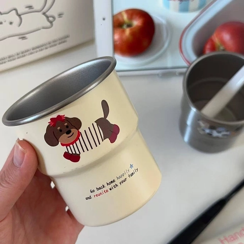 Cute Cartoon Dog 304 Stainless Steel Mouthwash Cup Kawaii Toothbrush Tumbler For Home Dormitory Stackable Durable
