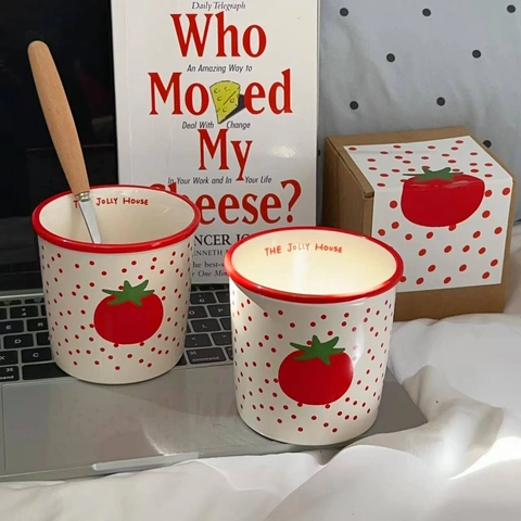 Vintage Pastoraler Keramikbecher Mit Polka Dot Tomaten Und Tiermotiven Für Büro Zuhause Morgenkaffee Milch