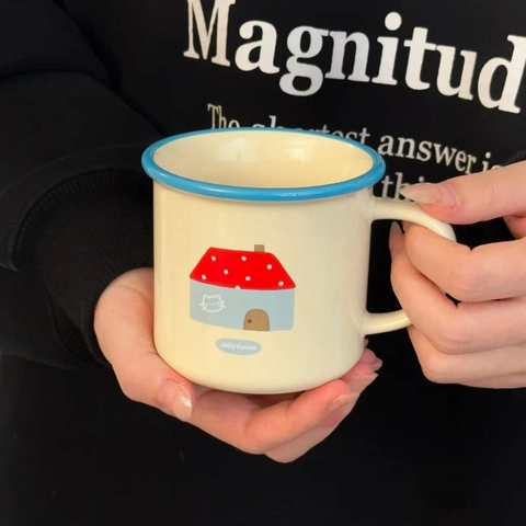 Tazza In Ceramica Stile Smalto Retrò Con Manico Motivo Gatto Casa Cartone Animato Tazza Da Caffè Colazione Regalo
