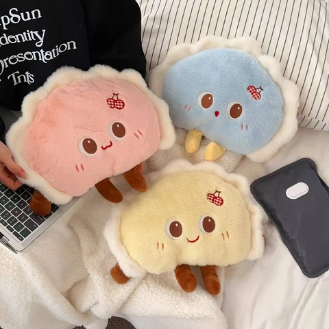 Electric Hot Water Bottle Plush Cartoon Dumpling Hand Warmer Rechargeable Explosion Proof Soft Flannel Belly Warm Heat Bag