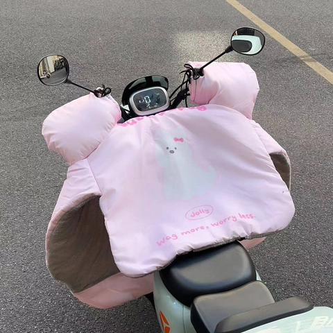 Cute Cartoon Dog Electric Scooter Windshield Cover Waterproof Nylon Fleece Lined Warm Windproof Motorbike Handlebar Muffs