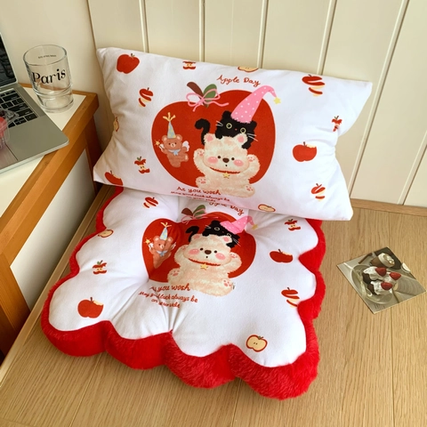 Kawaii Cartoon Plush Chair Cushion And Lumbar Backrest Thickened Office Seat Pad For Dormitory Home Decor Apple Planet