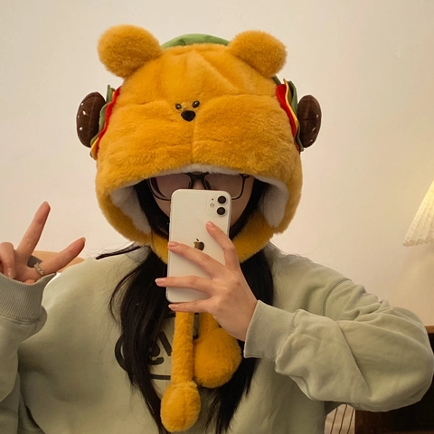 Gorro Peluche Oso Hamburguesa Lindo Grueso Cálido Resistente Al Viento Protección Oídos Invierno Piel Sintética Mujer