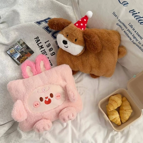 Rechargeable Electric Hot Water Bag Soft Plush Hand Warmer Removable Washable Cover Cartoon Animal Pattern Winter Warmth