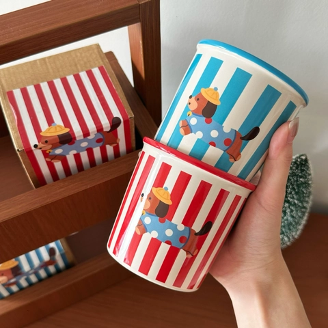 Tazza In Ceramica Con Motivo Bassotto Animato E Righe Tazza Da Caffè Decorativa Regalo Unico Per Casa E Ufficio