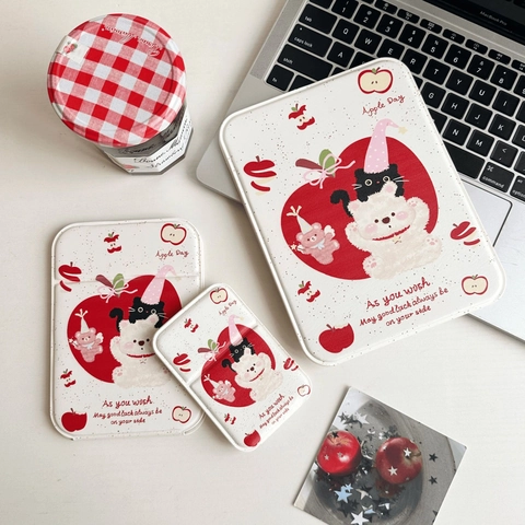 Mignon Dessin Animé Ours Pomme Motif Miroir De Maquillage Pliable Portable PU Cuir Miroir De Table Pour Voyage