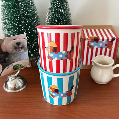 Tazza In Ceramica Con Motivo Bassotto Animato E Righe Tazza Da Caffè Decorativa Regalo Unico Per Casa E Ufficio