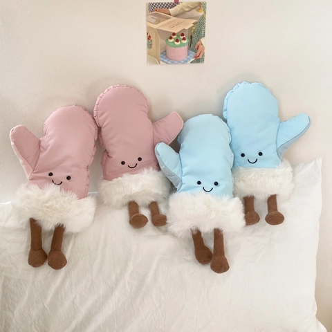 Moffole Cartone Animato Sorridente Inverno Caldo Peluche Pelliccia Sintetica Ispessita Antivento Sci Gambe Decorative
