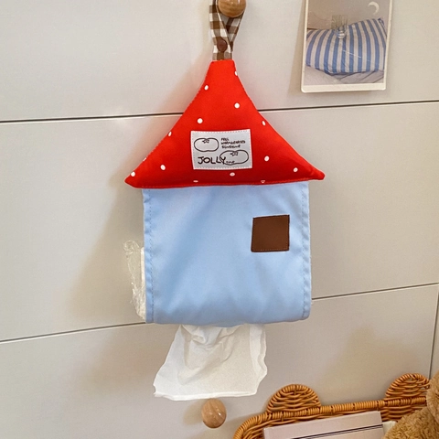 Funda De Tela Para Caja De Pañuelos Forma Casa Colgante De Pared Diseño De Lunares Porta Servilletas Decorativo