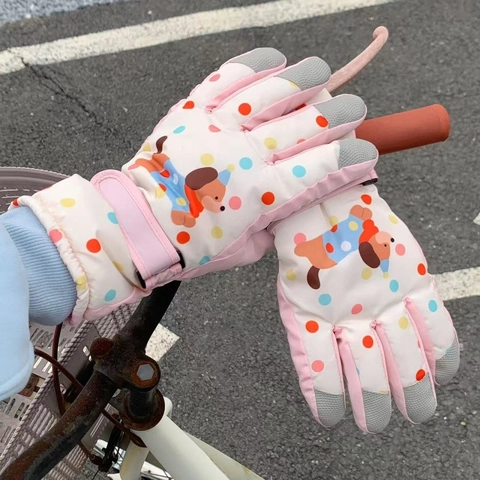 Skihandschuhe Cartoon Welpe Winddicht Winter Warm Touchscreen Fleece Gefüttert Outdoor Reiten Damen Mädchen