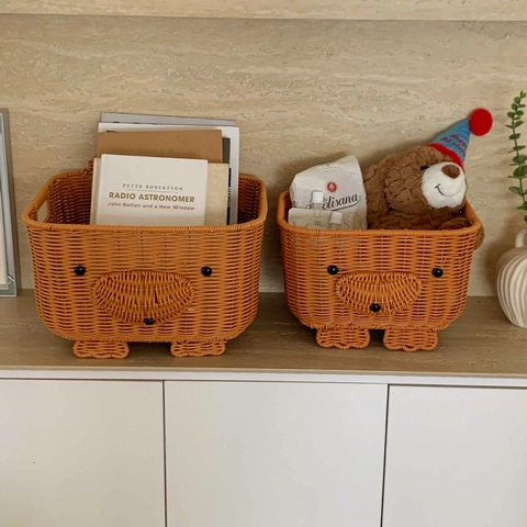 Cesta De Almacenamiento Tejida Con Forma De Oso Animal Lindo Organizador De Escritorio De Ratán Sintético Para Juguetes Bocadillos Decorativo