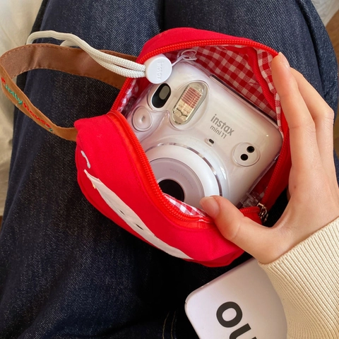 Mini Sac De Rangement Broderie Chat Mignon Rond Toile Étui Appareil Photo Portable Pour CCD Polaroid Maquillage Voyage