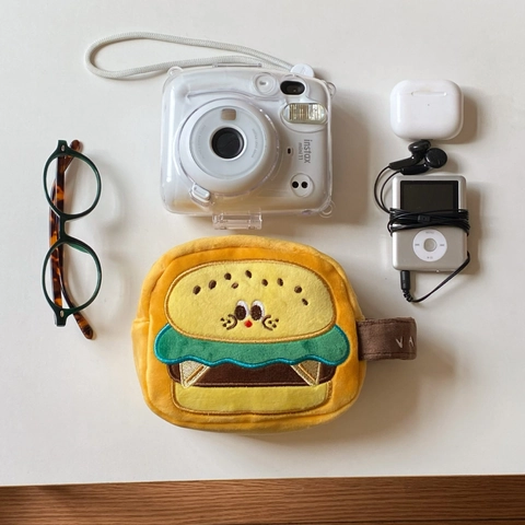 Cute Burger Shape Plush Camera Storage Bag Portable Cartoon Instant Camera Case Protective Cover Handheld For Girls