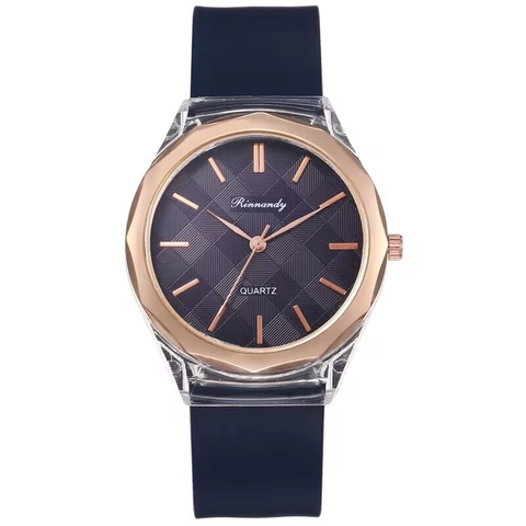Fashion Quartz Watch With Silicone Strap Transparent Case Geometric Metal Bezel Lattice Dial Casual Wristwatch Unisex