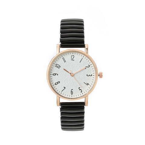 Montre À Quartz Pour Femme Bracelet Métallique Élastique Style Coréen Décontracté Mode Montre-Bracelet Cadran Rond Chiffres Arabes Texture Ondulée
