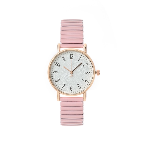 Montre À Quartz Pour Femme Bracelet Métallique Élastique Style Coréen Décontracté Mode Montre-Bracelet Cadran Rond Chiffres Arabes Texture Ondulée
