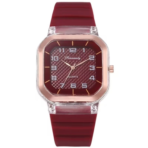 Reloj De Cuarzo Cuadrado Para Mujer Moda Informal Con Caja Transparente Correa De Silicona Esfera Con Textura