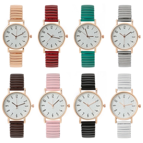 Women's Simple Quartz Watch With Elastic Stretch Strap Rose Gold Case Marble Texture Dial Minimalist Casual Ladies Wristwatch