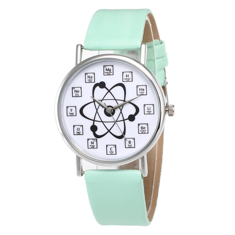 Chemistry Periodic Table Quartz Watch Atomic Model Science Geek Style Faux Leather Strap Unisex Student Wristwatch