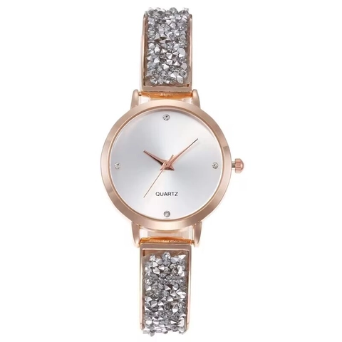 Montre À Quartz Pour Femmes Mode Strass Alliage Bracelet Élégant Luxe Cadran Rond Pour Dames