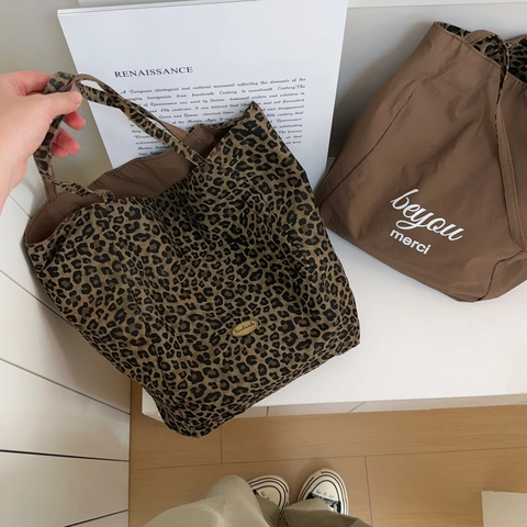 Borsa Tote In Tela Grande Capacità Stampa Leopardata Borsa A Spalla Reversibile Moda Per Donne