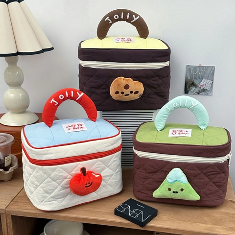 Trousse De Maquillage Matelassée Grande Capacité Sac De Toilette De Voyage Portable Avec Poignée Style Dessin Animé