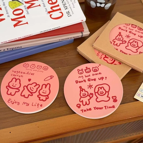 Sottobicchiere Rotondo In Ceramica Coniglio Cartone Animato Rosa Sottopiatto Isoltante Termico Per Casa E Ufficio