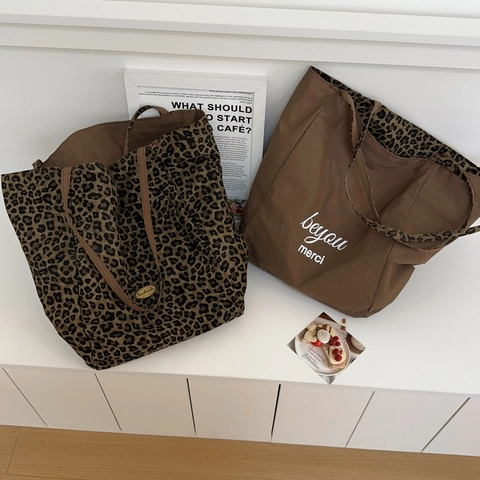 Borsa Tote In Tela Grande Capacità Stampa Leopardata Borsa A Spalla Reversibile Moda Per Donne