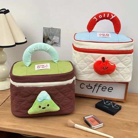 Trousse De Maquillage Matelassée Grande Capacité Sac De Toilette De Voyage Portable Avec Poignée Style Dessin Animé