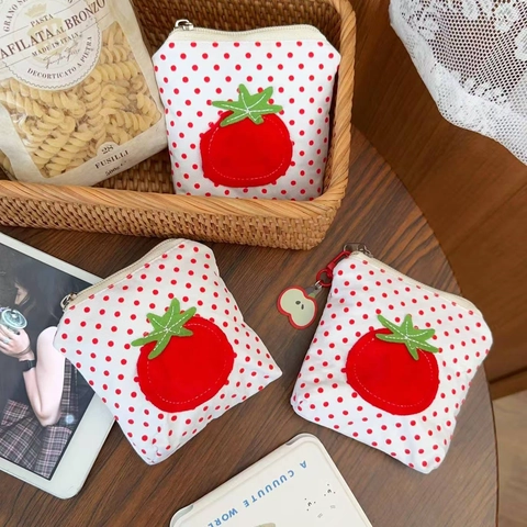 Mini Münzbörse Polka Dot Tomate Leinwand Reißverschlussbeutel Tragbare Kopfhörer Lippenstift Aufbewahrungstaschen Für Frauen