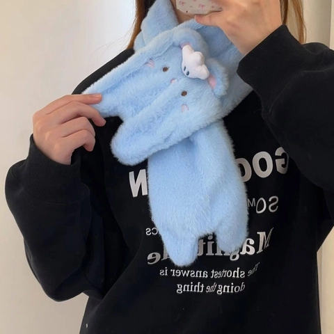 Guantes Y Bufanda De Felpa Cálidos De Invierno Para Mujer Bordado De Animales De Dibujos Animados Lindo Accesorio De Moda