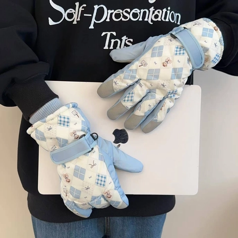 Guantes De Esquí De Invierno Impermeables A Prueba De Viento Forro Polar Grueso Pantalla Táctil Ciclismo Oso Dibujos Animados