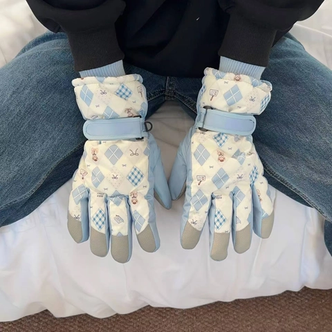 Guantes De Esquí De Invierno Impermeables A Prueba De Viento Forro Polar Grueso Pantalla Táctil Ciclismo Oso Dibujos Animados
