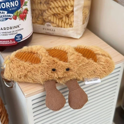 Portachiavi In Peluche Pane Baguette Giocattolo Morbido Ciondolo Per Borsa Con Clip In Metallo Ornamento Per Studenti