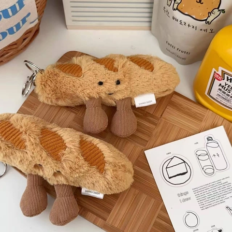 Portachiavi In Peluche Pane Baguette Giocattolo Morbido Ciondolo Per Borsa Con Clip In Metallo Ornamento Per Studenti