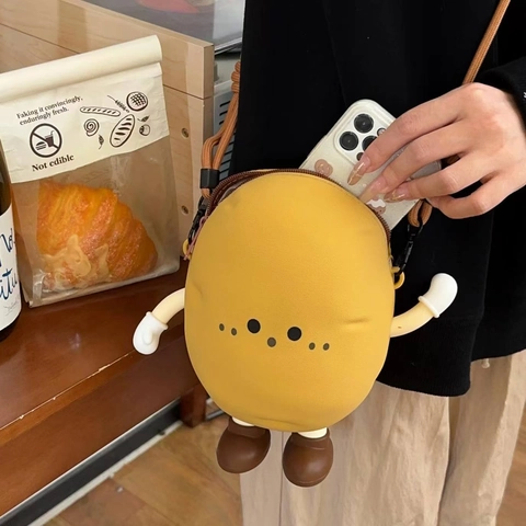 Cute Potato Cartoon Crossbody Bag Silicone Waterproof Phone Purse Kawaii Novelty Mini Earphone Case Pendant
