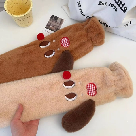 Cartoon Dog Long Hot Water Bottle With Plush Cover Thick Warming Bed Hand Warmer Novelty Animal Shape
