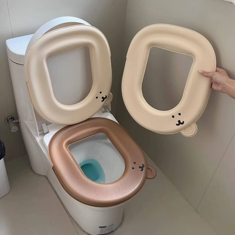 Waterproof EVA Toilet Seat Cover Pad Cartoon Bear Pattern Adhesive Easy To Clean Bathroom Mat For Home