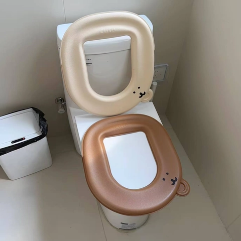 Waterproof EVA Toilet Seat Cover Pad Cartoon Bear Pattern Adhesive Easy To Clean Bathroom Mat For Home
