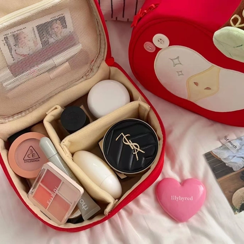 Apfelförmige Kosmetiktasche Stoff Süße Stickerei Große Kapazität Kosmetik Organizer Tragbare Reißverschluss Reise Aufbewahrung Handtasche Für Frauen