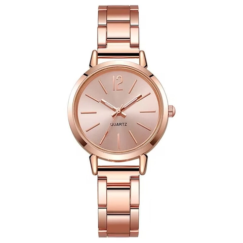 Women Quartz Wrist Watch Alloy Link Band Analog Fashion Elegant Minimalist Round Dial For Ladies